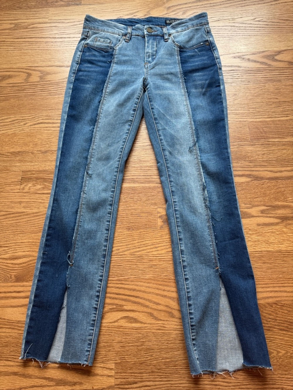 Blank NYC Two-Tone Patchwork Blue Straight-Leg Jeans